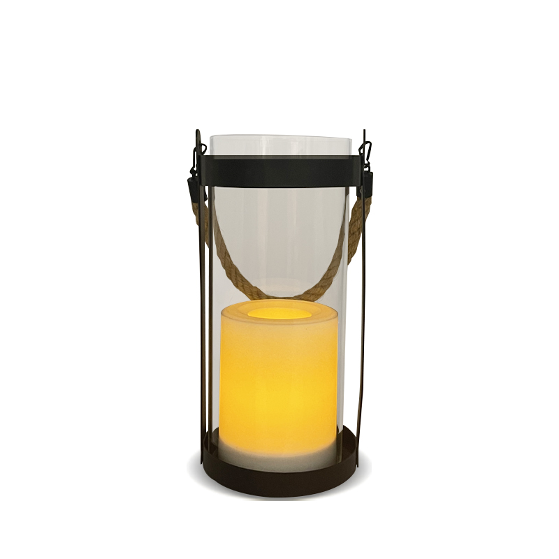 ''Reno'' iron-Glass Lantern with Solar LED Candle（VY06-014）