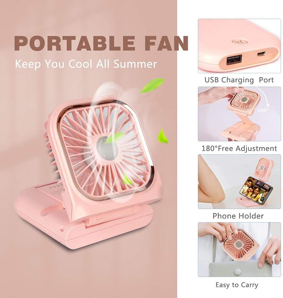 Multi Function 3 in 1 Folding Power  With Portable Air Cooling Neck Mini Rechargeable Fan（VY15-001）
