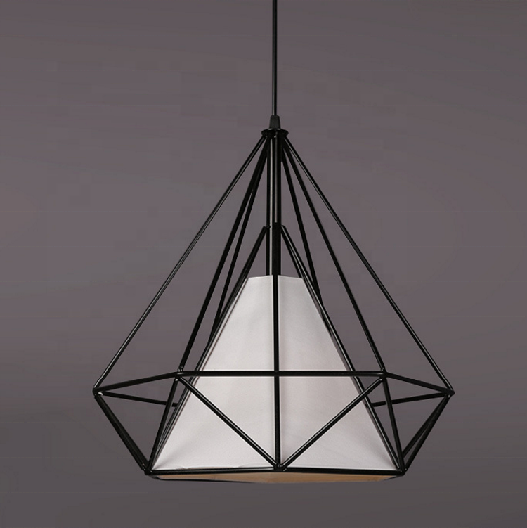 E27 modern triangle black iron bird cage restaurant single pendant light lamp（VY03-003）