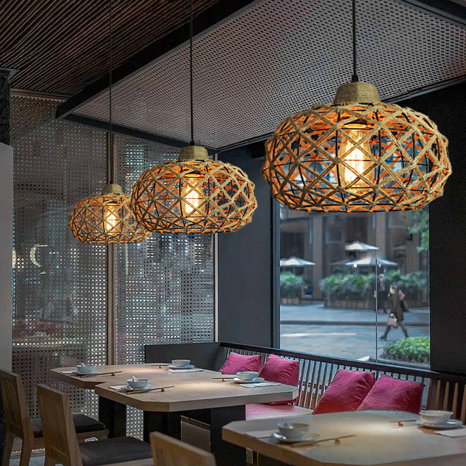 Hand Made Weave Rope Round Metal Retro Chandelier Pendant Lighting(VY03-005)