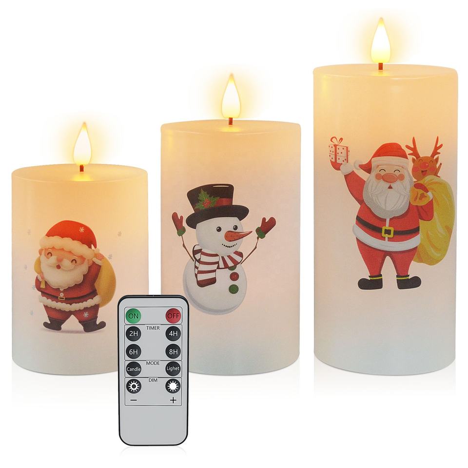 Santa snowman 3d flickering flame led Flameless artificial candle light(VY04-002)