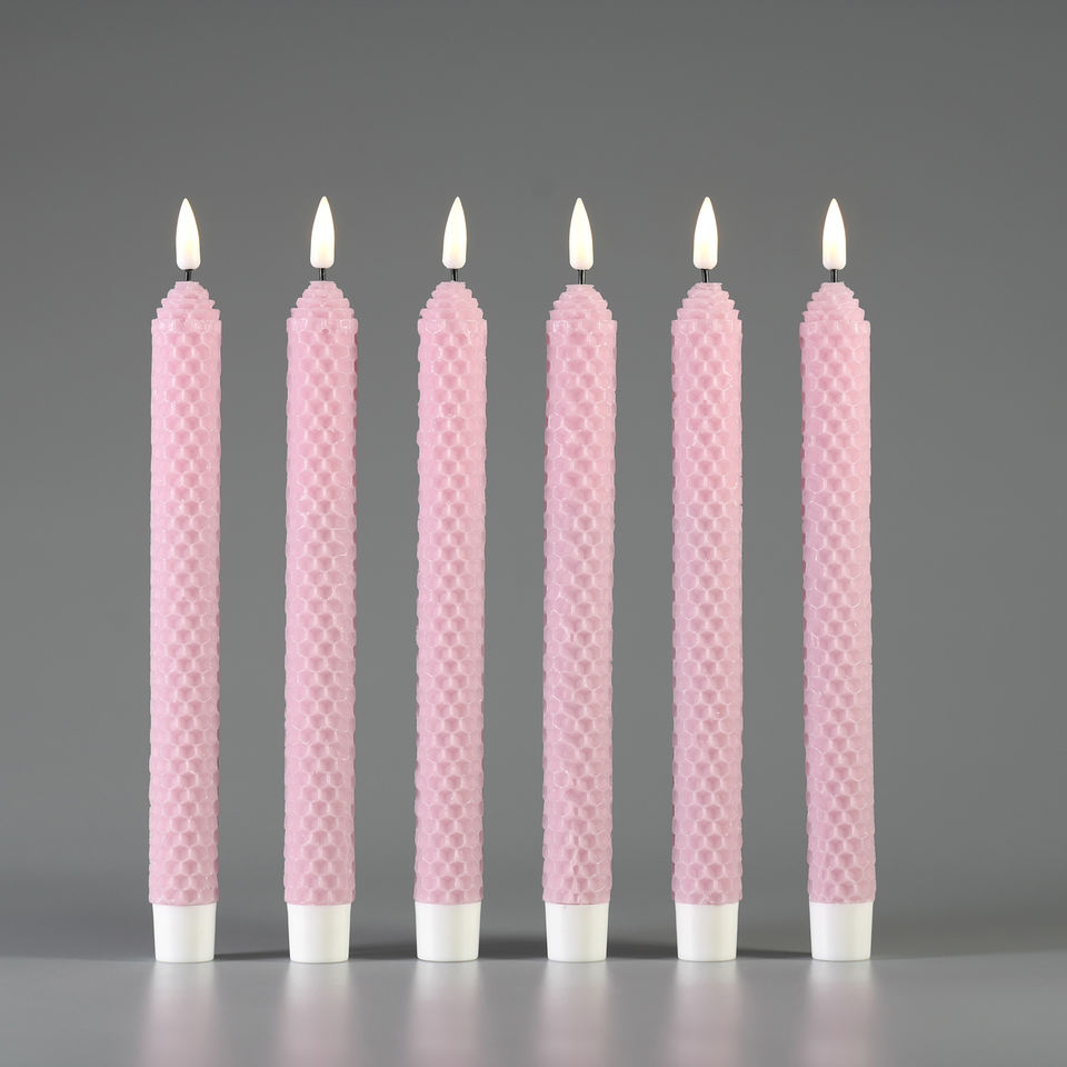 Battery operated Paraffin Wax Light 10 Key remote control pink Honeycomb LED Taper Candle(VY04-011)